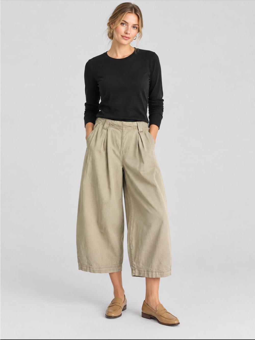 Pilcro Anthropologie Wide Leg Cropped Pants Capris Barrel Beige Size Small